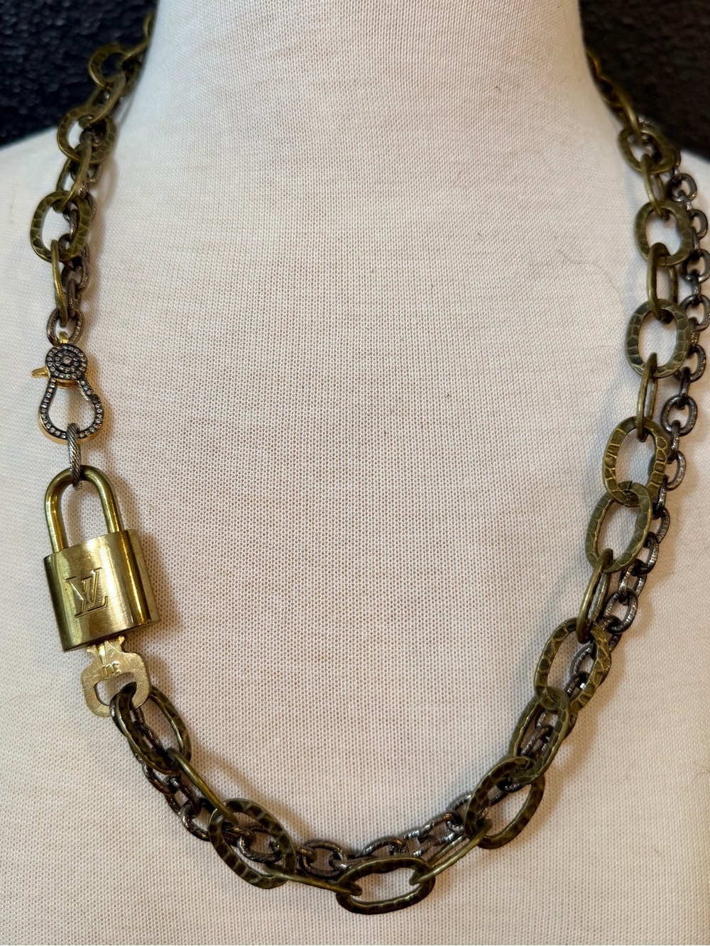 Louis Vuitton Gold-Tone Padlock Chain Necklace Number Matching Key & Lock #310
